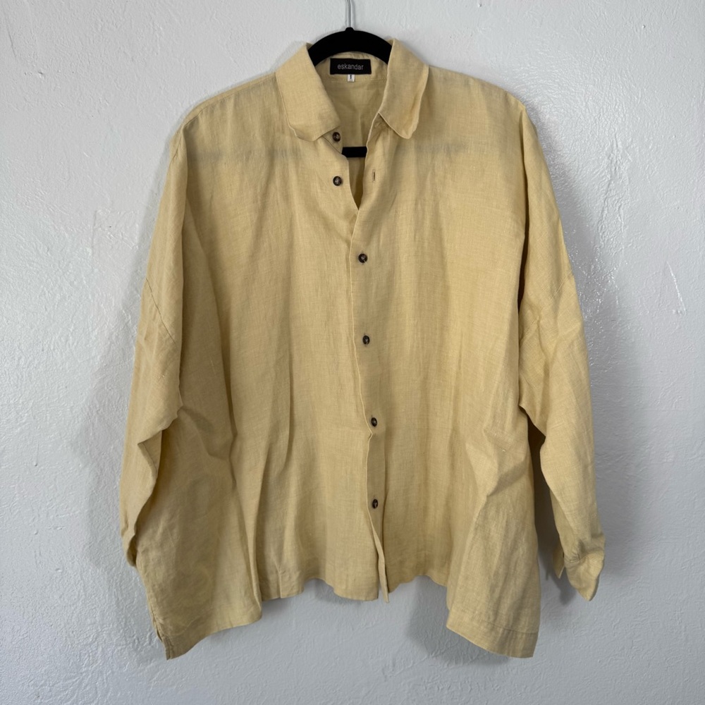 Eskandar Box Oversize Linen Button Down Top